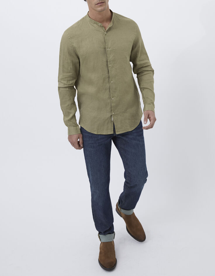 Khaki Stone Herrenhemd, REGULAR-Fit, Leinen, Maokragen-6