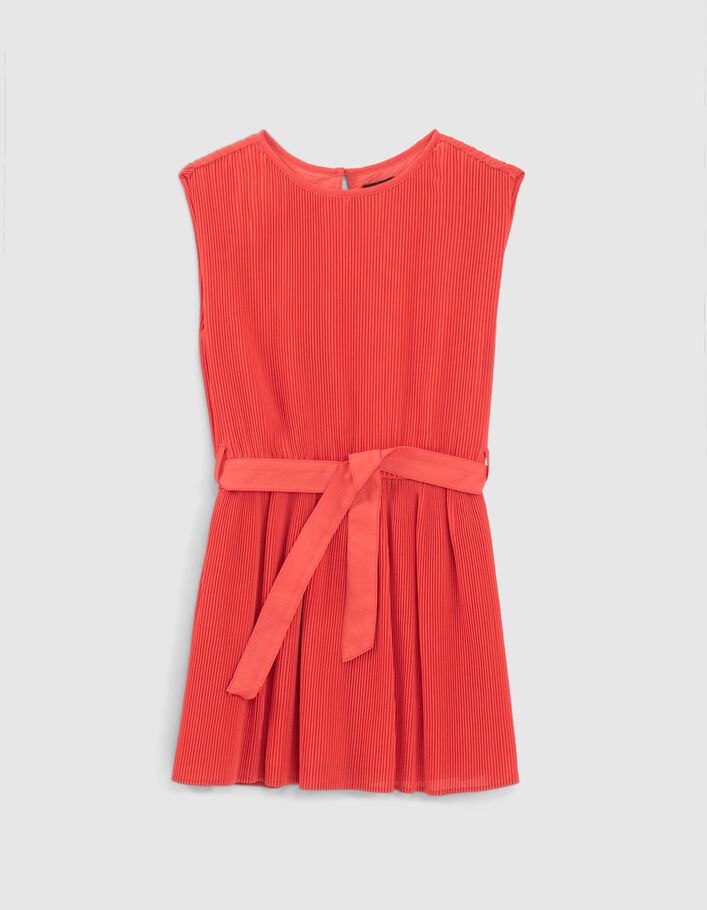 Robe rouge plissée avec ceinture fille - IKKS