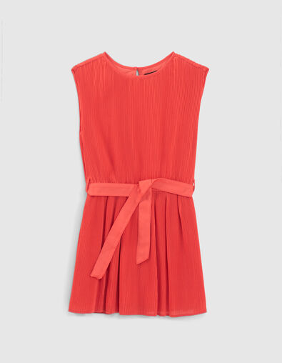 Girls’ red pleated dress with belt - IKKS