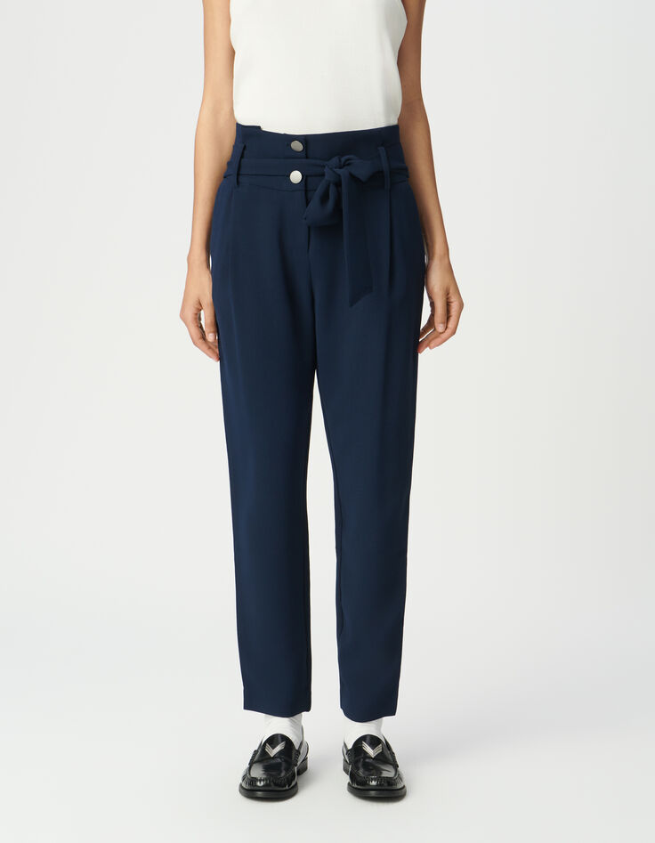 Marine broek hoge taille met ceintuur-2