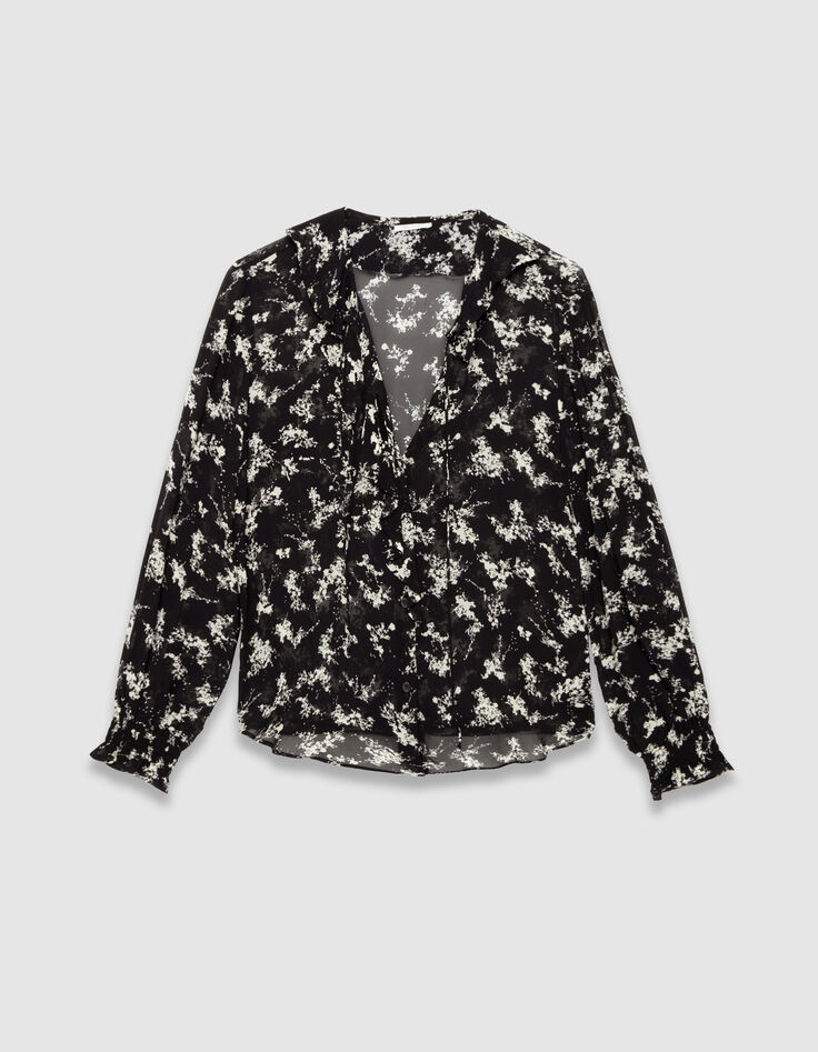 Chemise noire voile imprimé fleurs sauvages Femme-5 Chemise noire voile imprimé fleurs sauvages Femme-5