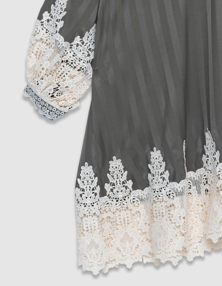 Vestido de rayas caqui holgado con puntilla Mujer-2