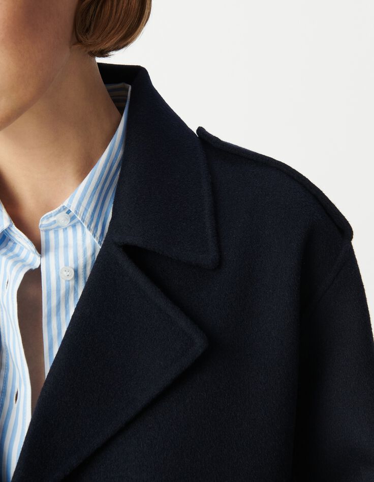 Manteau court marine en laine sans fermeture Femme-4