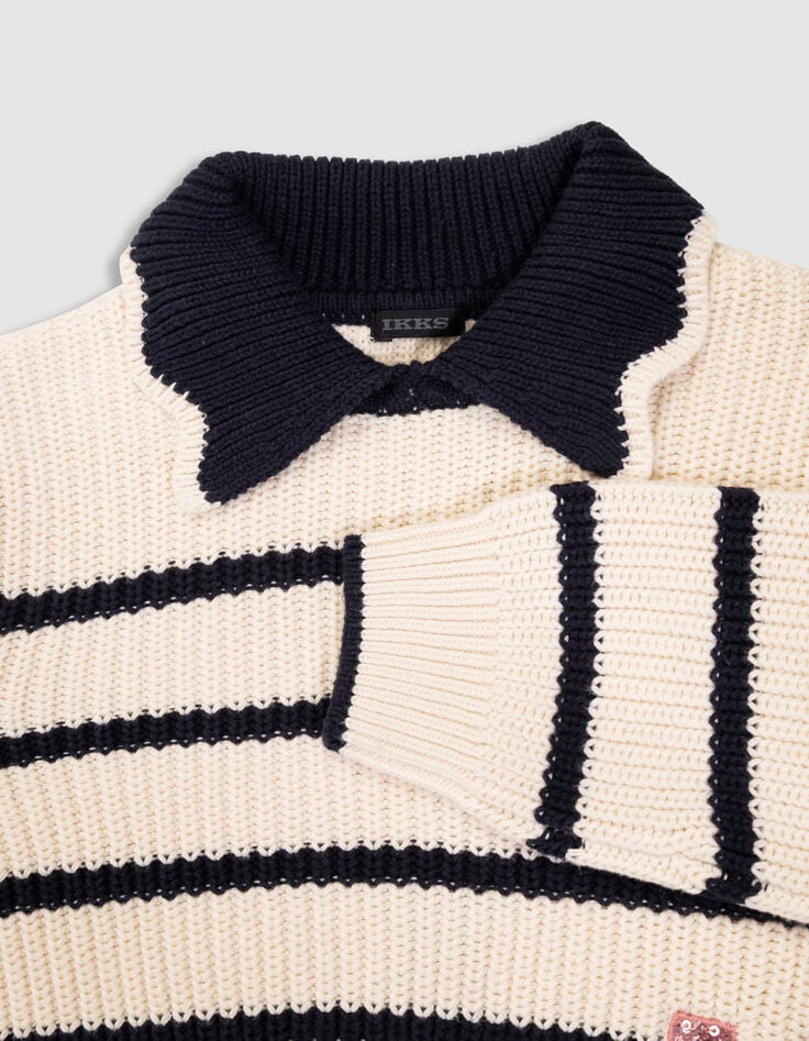 Pull écru tricot col marine lettre sequins fille-6 Pull écru tricot col marine lettre sequins fille-6