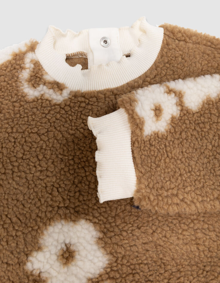 Beige sweater sherpa bloemenmotief meisjes-2