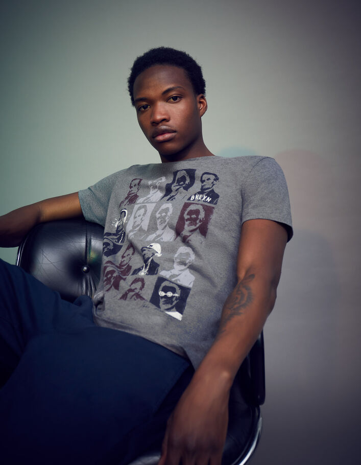 T-shirt gris visuel esprit pop art Homme-1