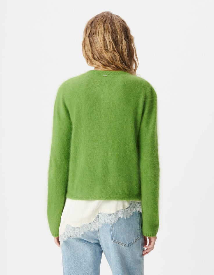 Cardigan vert tricot mousseux 100% laine Femme-3