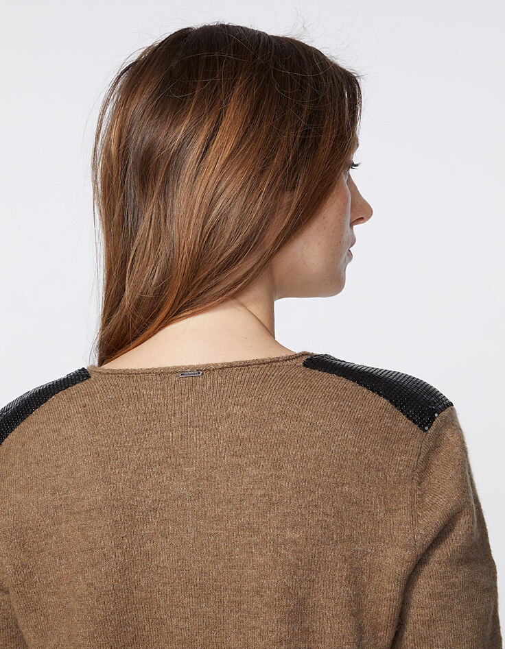 Jersey camel lana mullida facetas joya hombros mujer-5