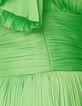 Robe courte verte satin&eacute;e pliss&eacute;e Femme-5
