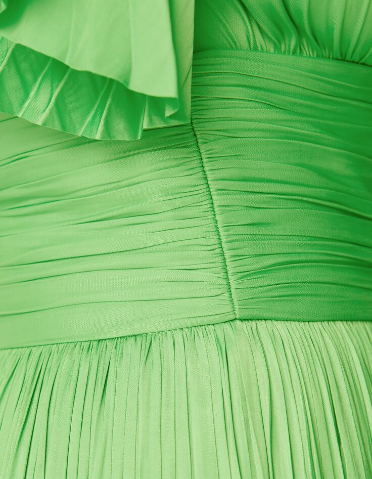 Robe courte verte satin&eacute;e pliss&eacute;e Femme-5