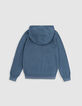 Sudadera de punto azul para niño con mensaje bordado-2