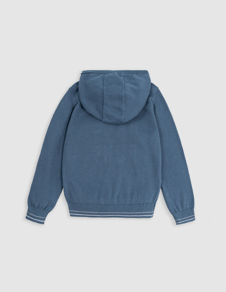 Sudadera de punto azul para niño con mensaje bordado-2