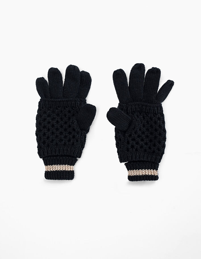 Girls’ black knitted gloves with openwork knitted mittens  - IKKS