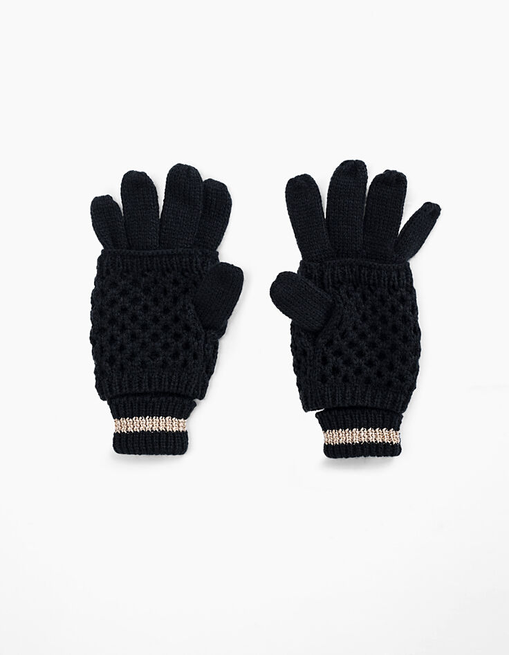 Guantes negros tricot con mitones tricot calado niña -4 Guantes negros tricot con mitones tricot calado niña -4