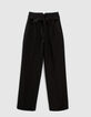 Schwarze, weite Metallic-Damenhose mit abnehmbarem Gürtel-2