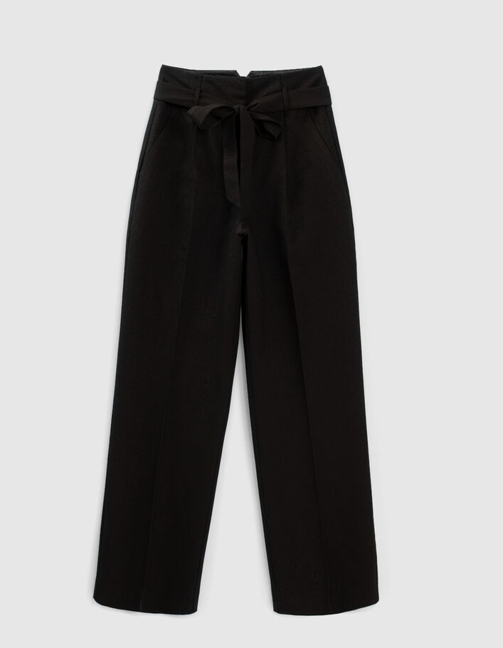 Pantalón negro cinturón extraíble tejido metalizado mujer - IKKS