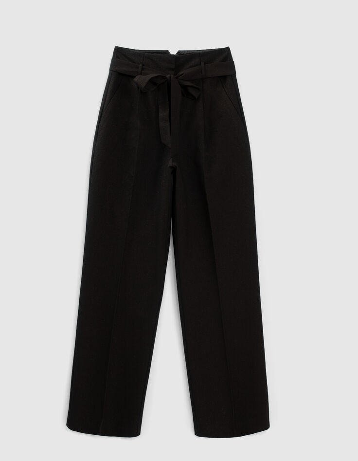 Schwarze, weite Metallic-Damenhose mit abnehmbarem Gürtel-2 Schwarze, weite Metallic-Damenhose mit abnehmbarem Gürtel-2