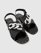 Sandales plates cuir noir décor maxi chaîne métal Femme-5