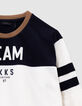 Boys’ navy and white organic cotton T-shirt, camel neck-8