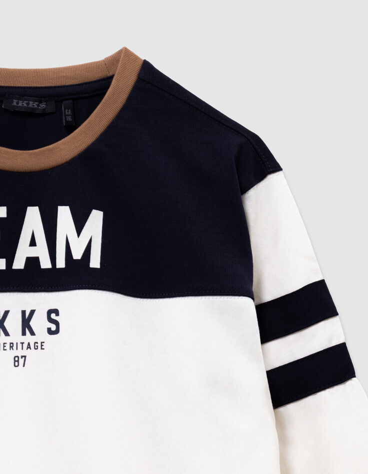 Boys’ navy and white organic cotton T-shirt, camel neck-8