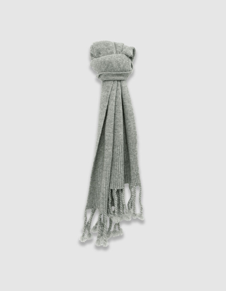 Grauer Damenstrickschal mit Fransen-1