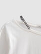 Camiseta de mujer con cuello de cadena en blanco roto-7