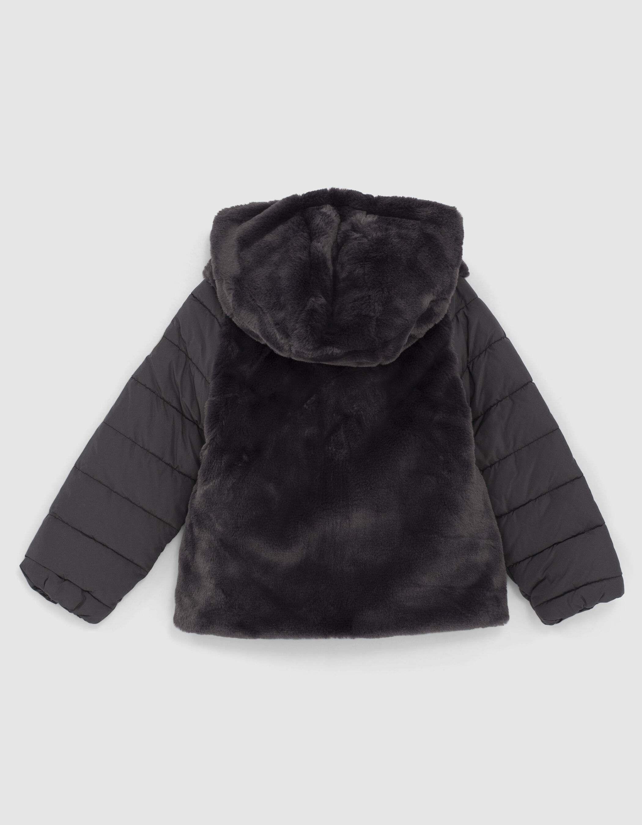 Girls charcoal grey fur style padded jacket IKKS
