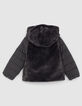 Anthrazitgraue M&auml;dchensteppjacke mit Kunstfelloptik-3