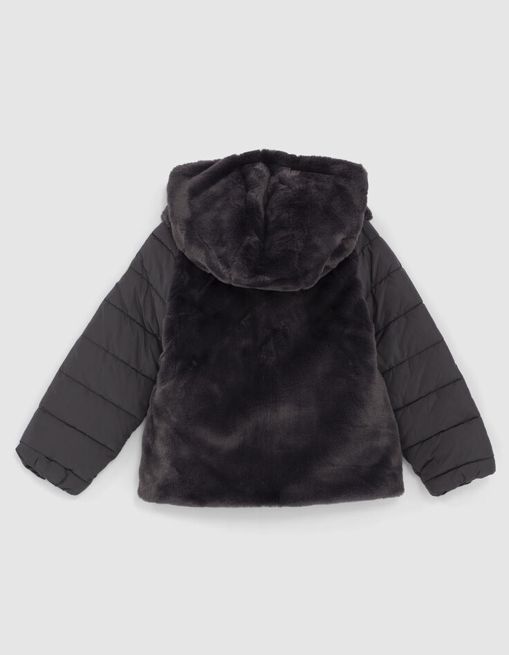 Anthrazitgraue M&auml;dchensteppjacke mit Kunstfelloptik-3