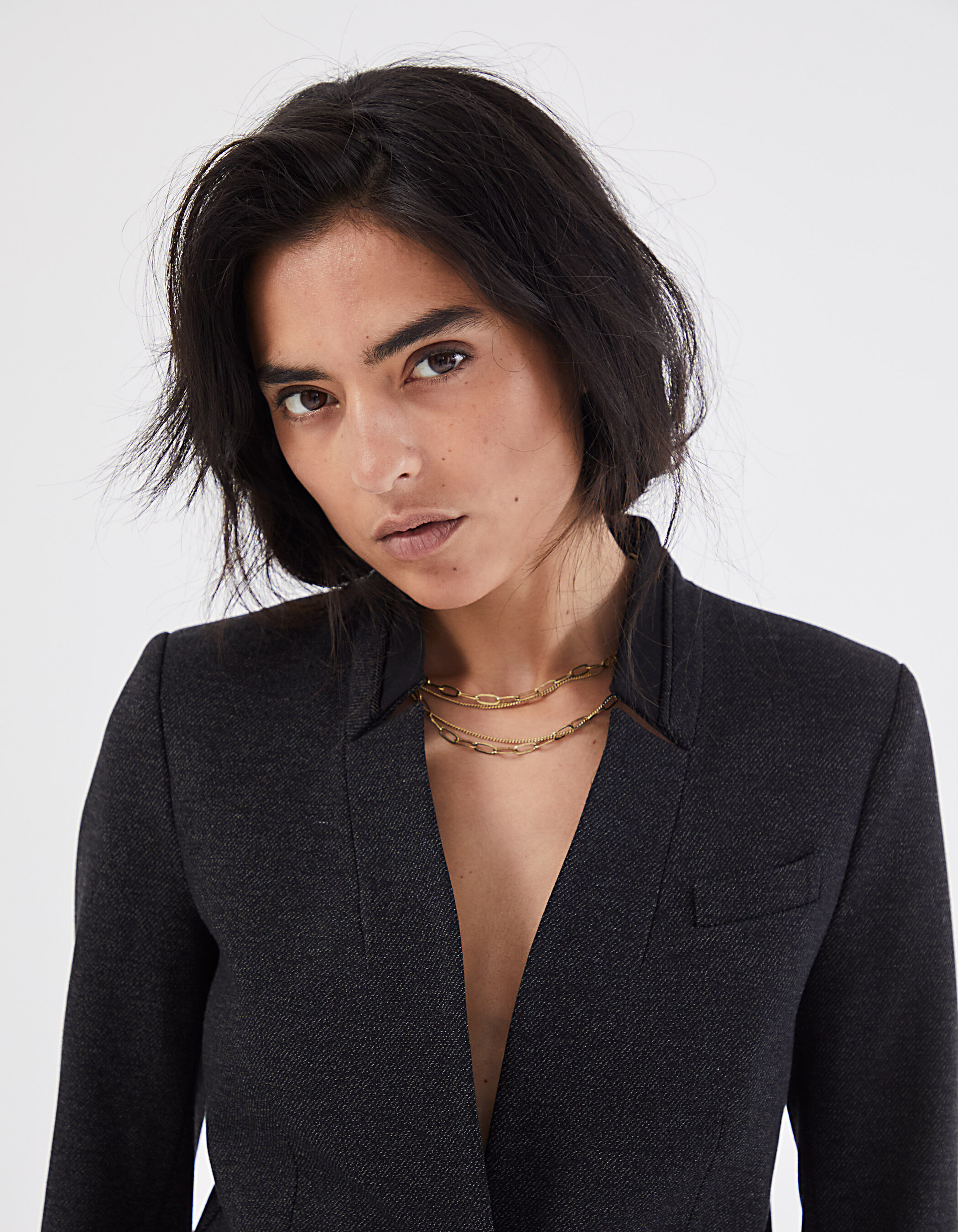 Women s semi plain Milano knit suit jacket stand up collar