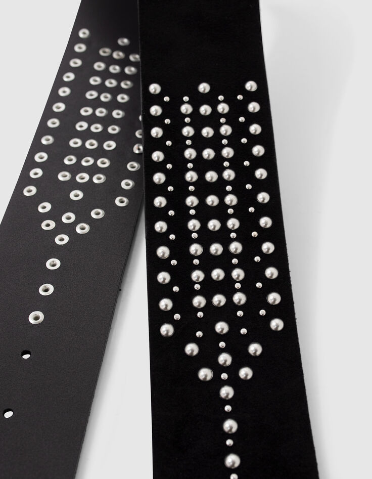 Ceinture large noire cuir velours clouté Femme-4