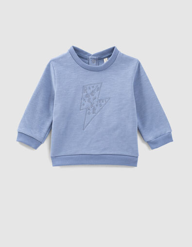 Middenblauwe sweater bliksemborduursel biosweatstof baby’s - IKKS