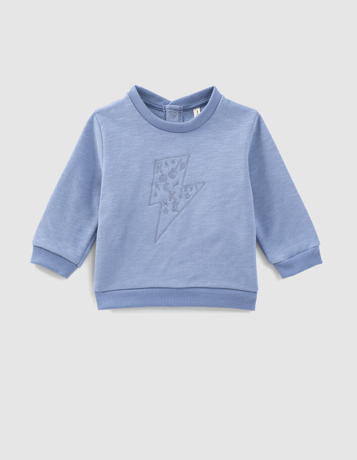 Sweat bleu moyen brodé éclair en molleton bio bébé - IKKS