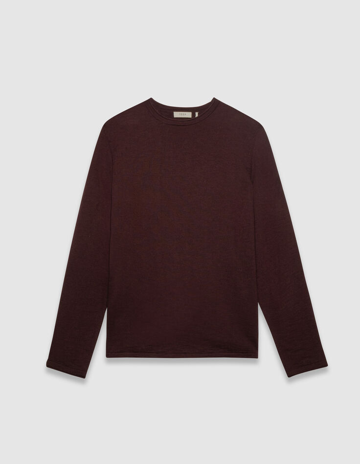 Pflaumenbrauner Herrenpulli Biowolle Feinstrick geflammt-5