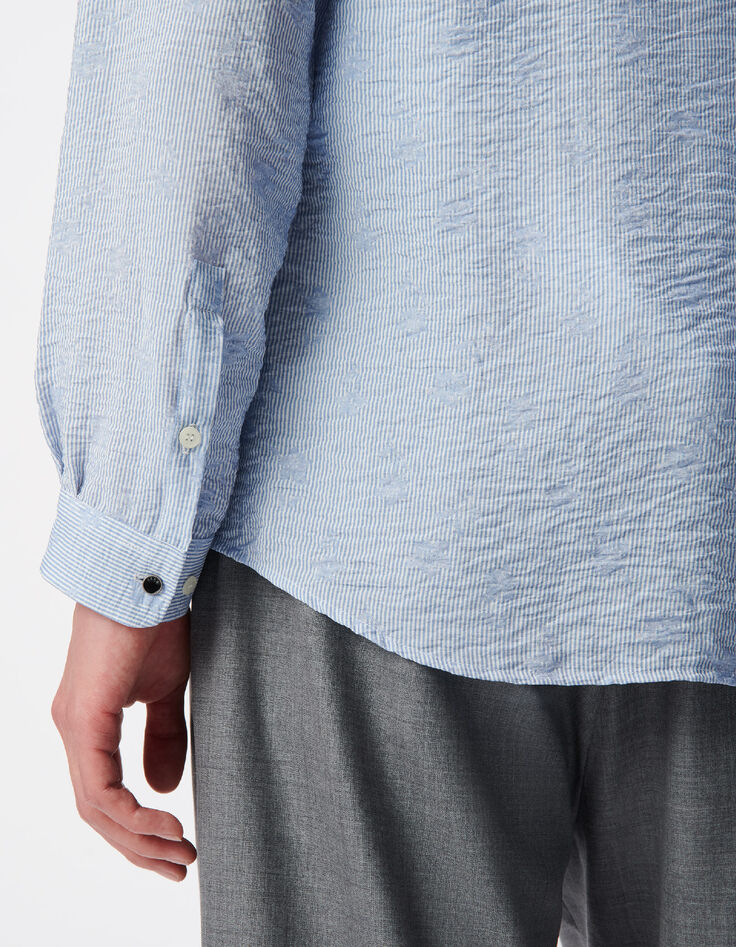 Blaues Slim-Fit-Hemd Blumen & Streifen-4