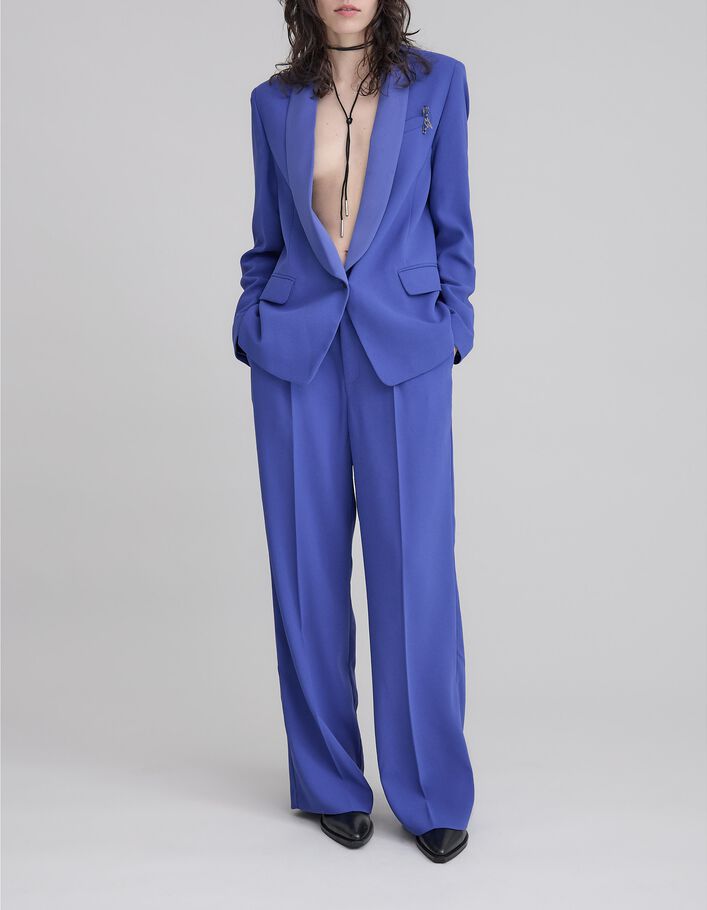 Pantalon de costume large bleu roi ceinture double Femme