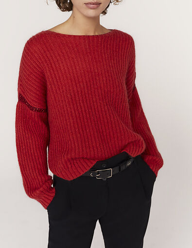 Women’s strawberry fluffy wool V-neck sweater - IKKS
