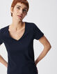 Women's navy chevron embroidery back V-neck tee-shirt-3
