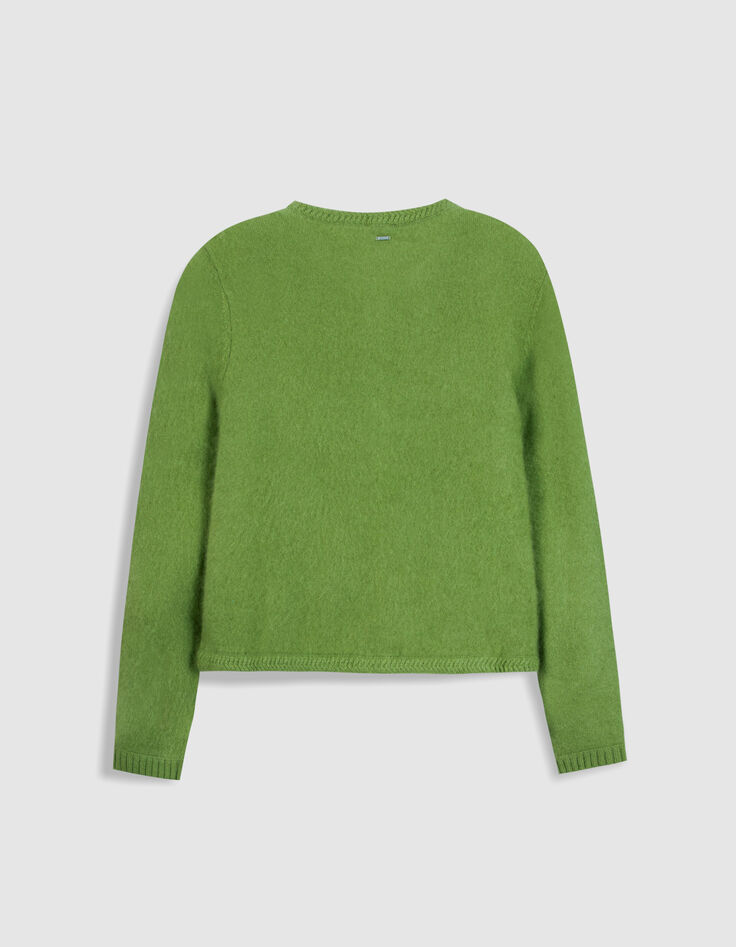 Cardigan vert tricot mousseux 100% laine Femme-6