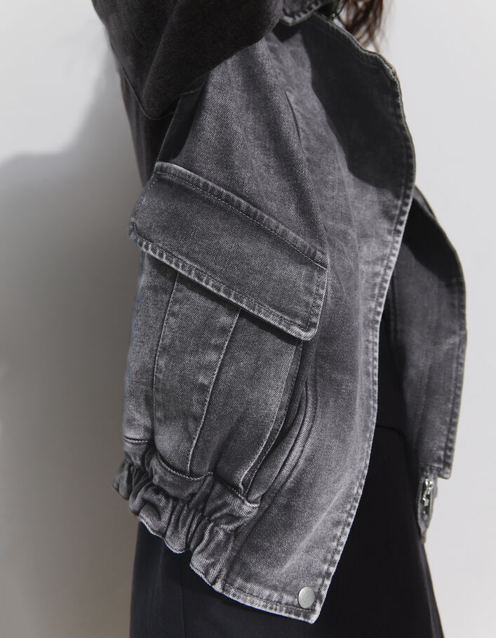 Pure Edition – Women's grey denim biker-style jacket IKKS