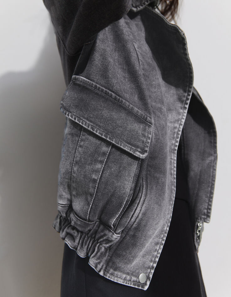 Pure Edition graue Damenjeansjacke im Bikerstil-6
