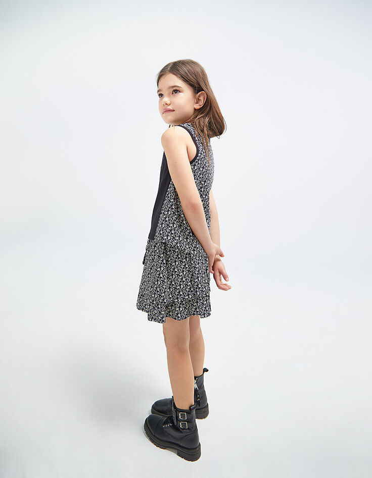 Jupe noire Ecovero® imprimé lys à volants fille-5