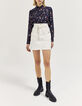 Jupe droite en denim blanc cassé avec ceinture femme-1