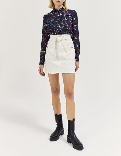 Jupe droite en denim blanc cassé avec ceinture femme - IKKS