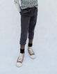 Girls’ back worn-out paper bag jeans with fixed belt-2