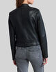 Women&rsquo;s black leather fitted jacket with quilted shoulders-3