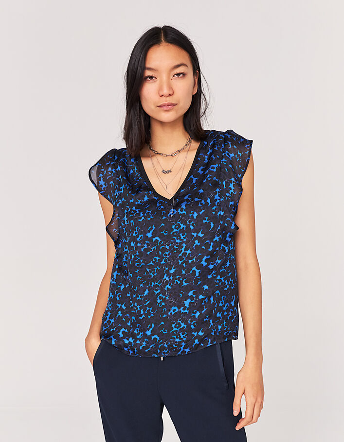 Women’s black and blue leopard print recycled fabric top - IKKS