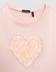 T-shirt rose coton bio coeur en relief fille-4