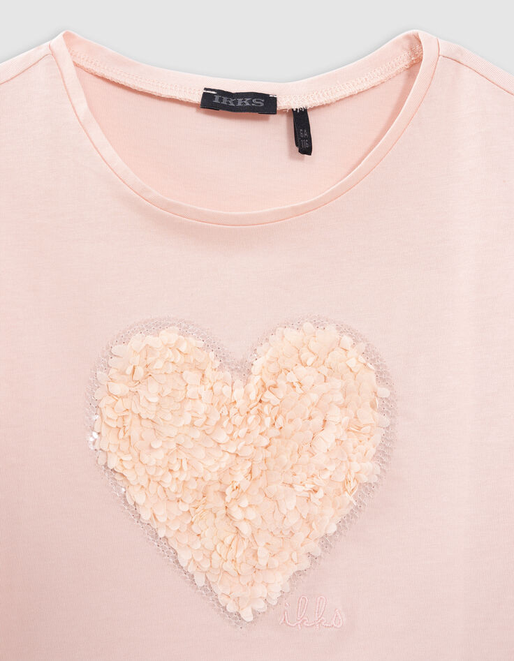 T-shirt rose coton bio coeur en relief fille-4