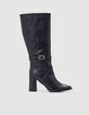 Bottes noires cuir à talon brides croisées Femme-1